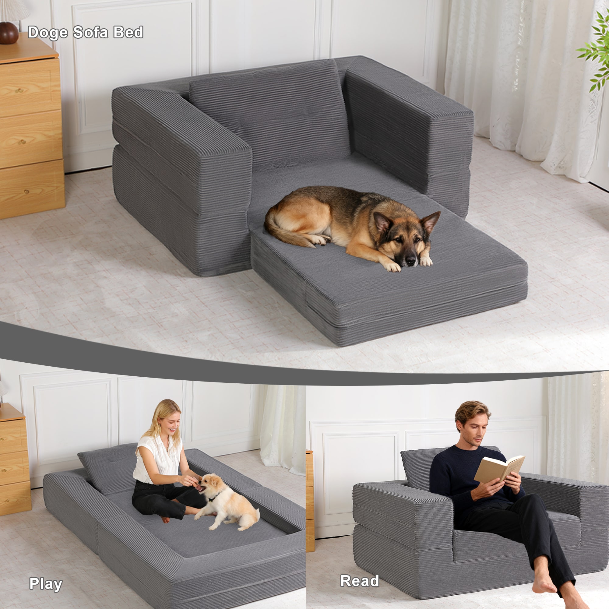Compression Sofa Bed For Adults And Pets Modern Floor Couch Grey_voghion.com